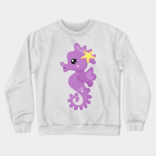 Cute Seahorse, Purple Seahorse, Starfish, Hearts Crewneck Sweatshirt